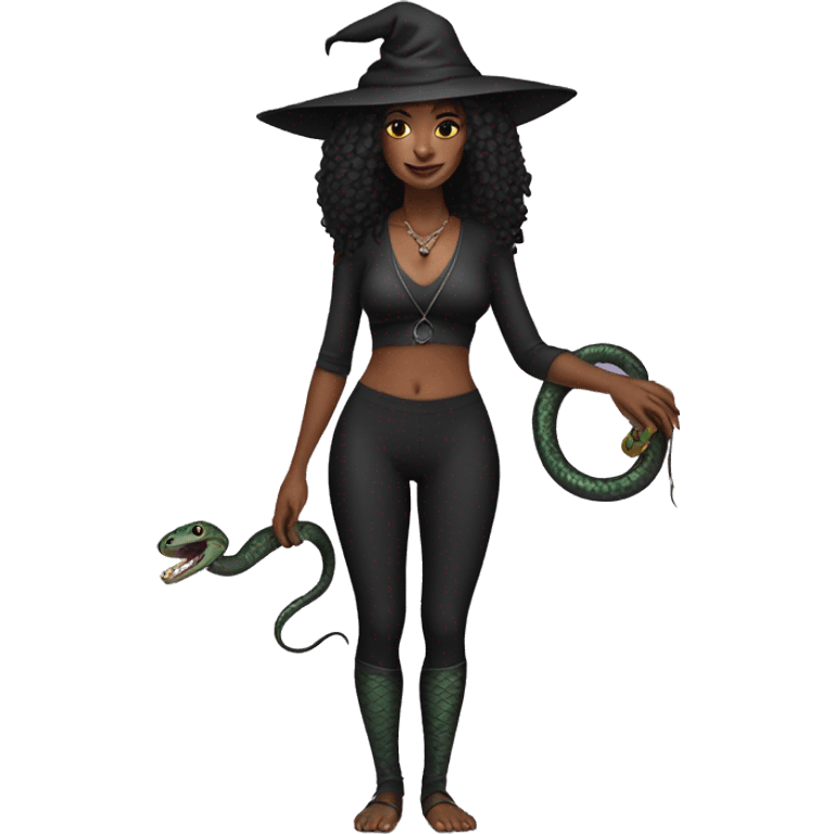 black witch in leggings with snake pet emoji