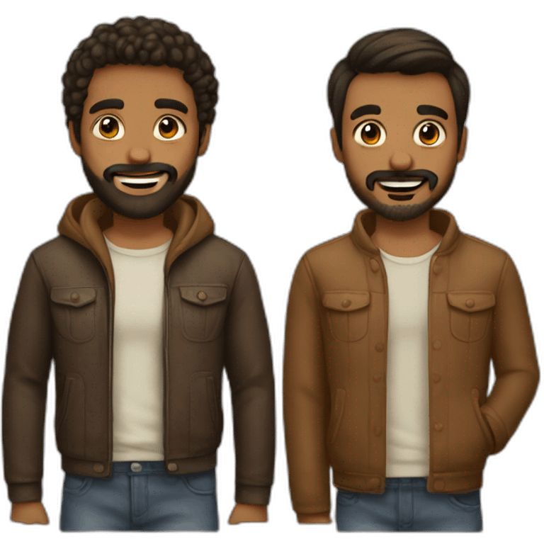 Gay love brown guy with beard and brown guy with mustache emoji