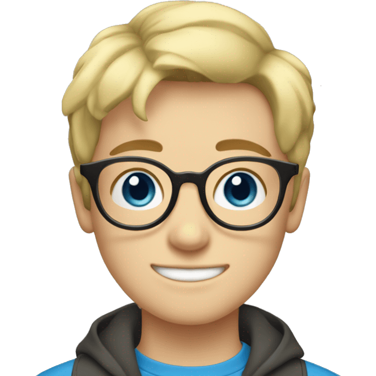 Blonde teen boy with medium short middle parted hair,blue eyes, round Glasses emoji