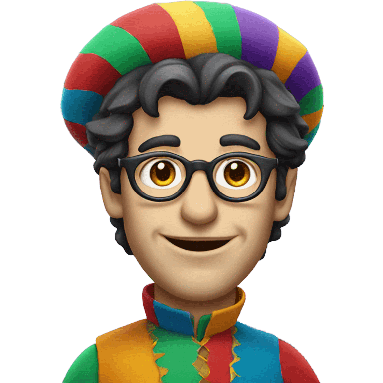 Caucasian jester with dark hair and glasses emoji