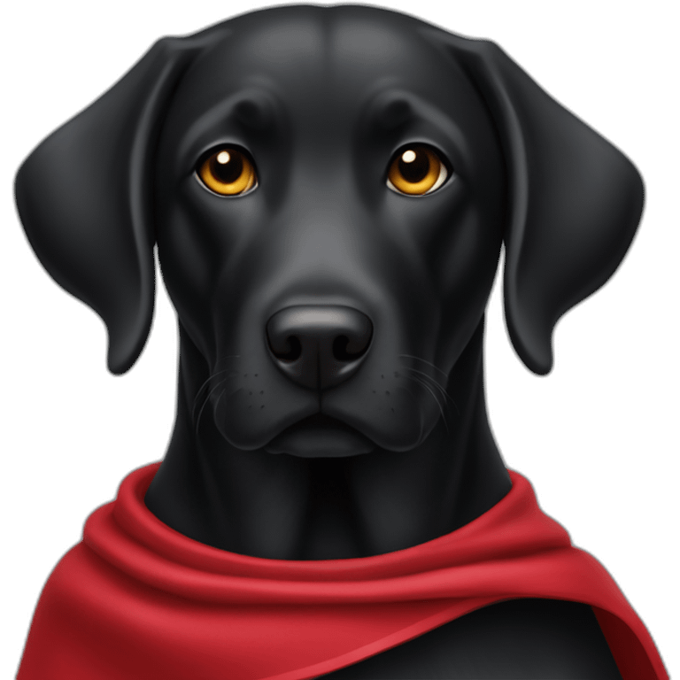 Un labrador noir qui vole avec une cape rouge emoji