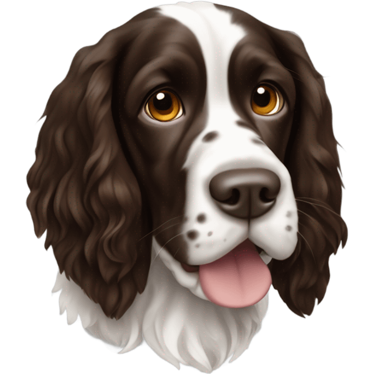 an english springer spaniel that is dark brown and white emoji