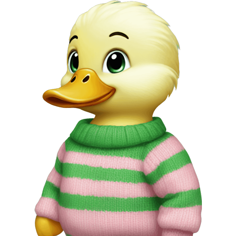 Baby duck wearing pink and green stripe sweater emoji