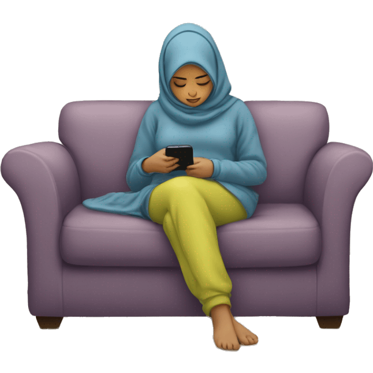 Hijabi-wearing-hoodie-sleeping-on-couch-with-phone emoji