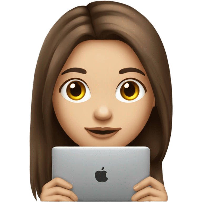 beautiful girl, with tattoo on hand, with long brown hair, straight hair, russian, with laptop emoji