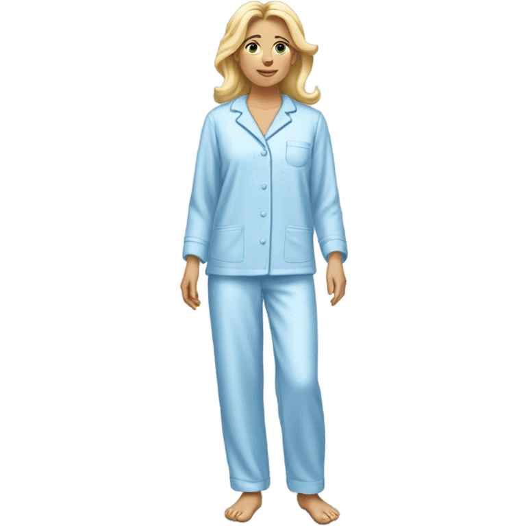 Blonde lady with light blue pijamas and sleepers emoji