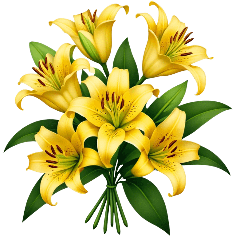 big bouquet Yellow Lily, luxuriant, stem, leaf emoji