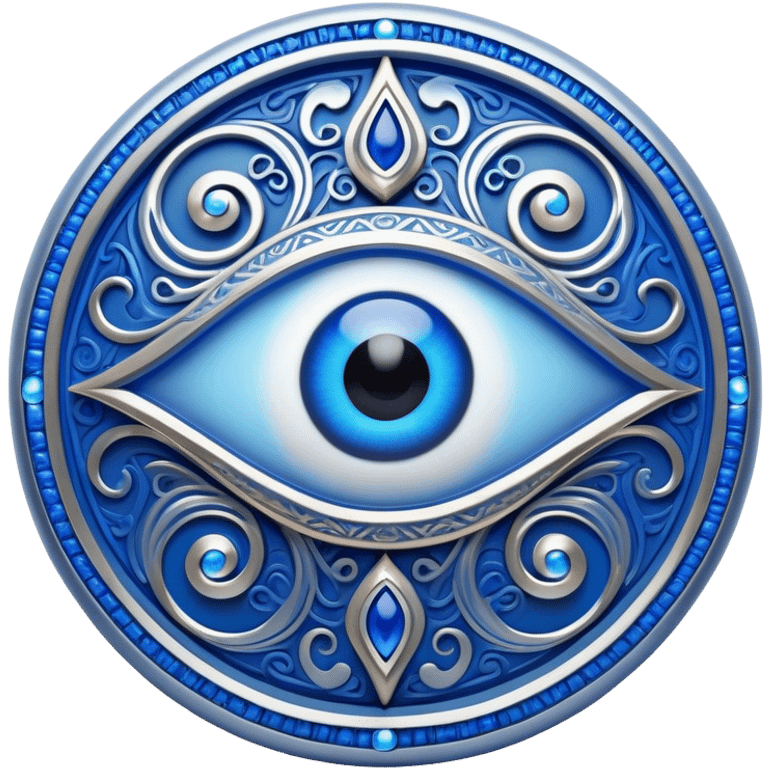 Cinematic Realistic depiction of a classic Evil Eye talisman, rendered with intricate details and vibrant blue hues, set against a soft, ethereal backdrop that underscores its protective symbolism emoji