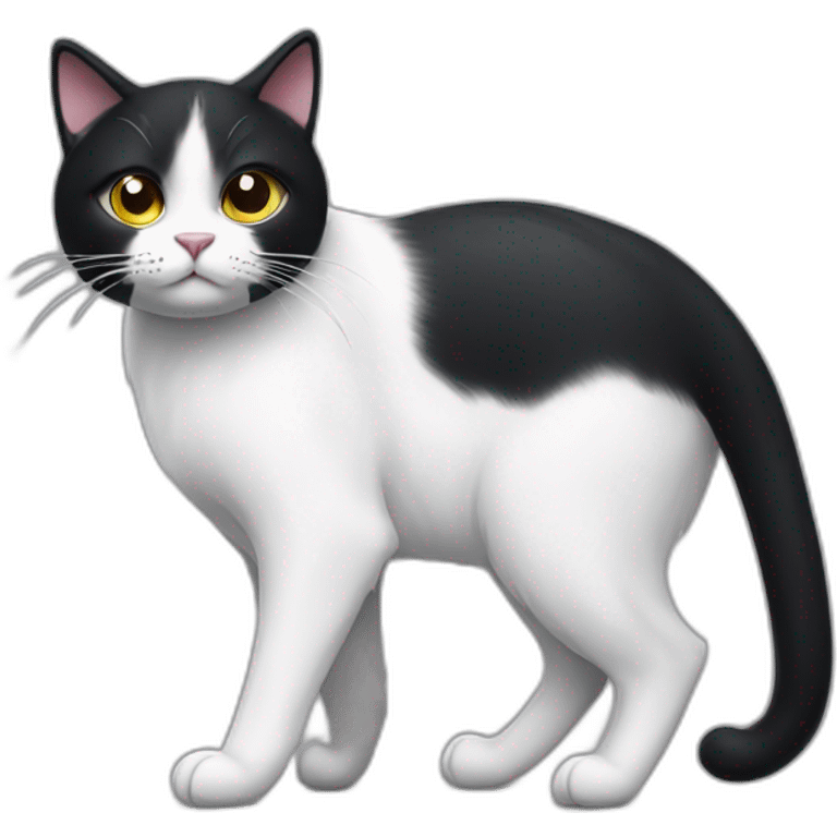 black and white cat with a tear walking arround emoji