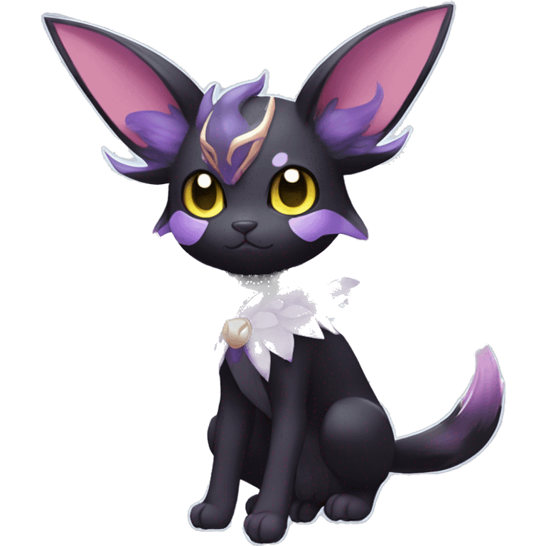 Shiny Cool Punk pastel Black beautiful ethereal fantasy Kawaii Sona Umbreon-Espeon-Litten-Fakemon-cat-animal with edgy bat-wings-ears vtuber model Full Body emoji