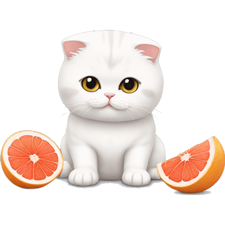 White Scottish fold cat with grapefruit emoji