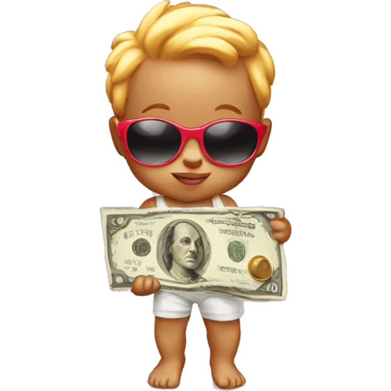 baby cupid holding money and wearing sunglasses emoji