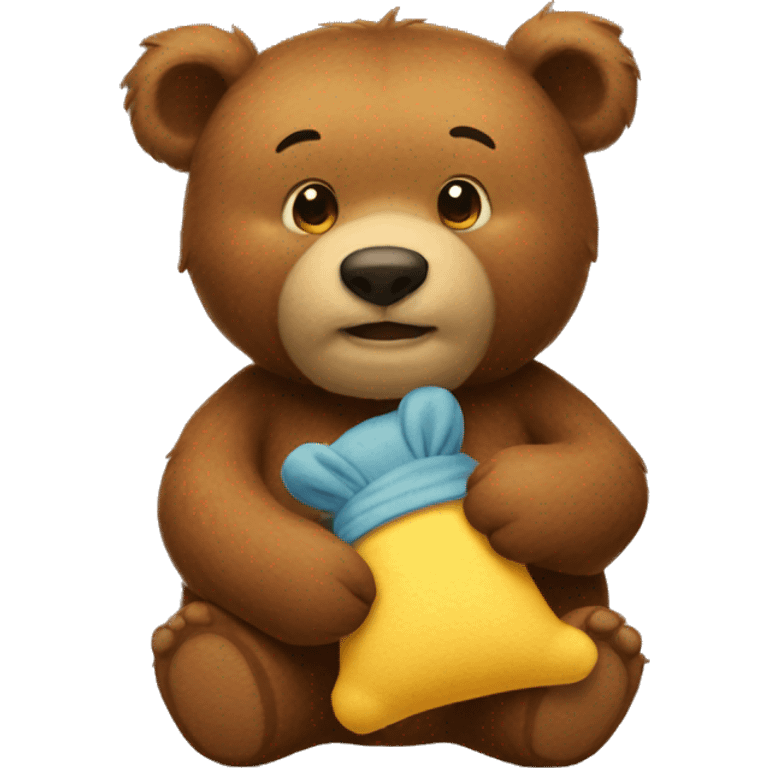 A brown bear holding a Winnie the Pooh plushie emoji