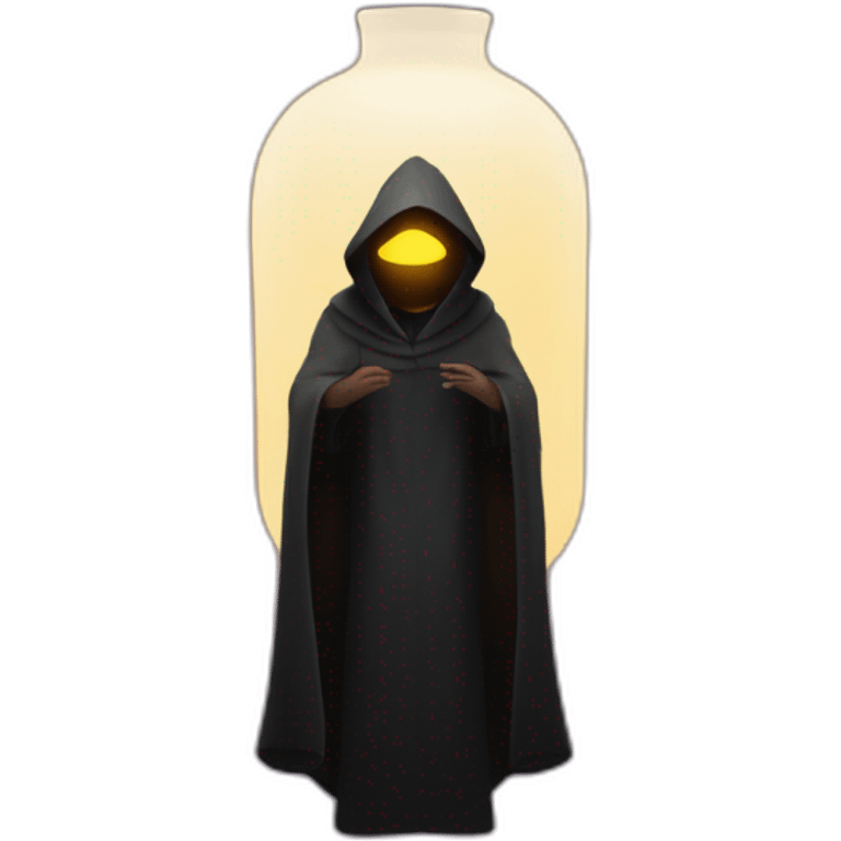 A mysterious figure cloaked in shadows, illuminated only by the soft glow of a lantern ,emoji emoji