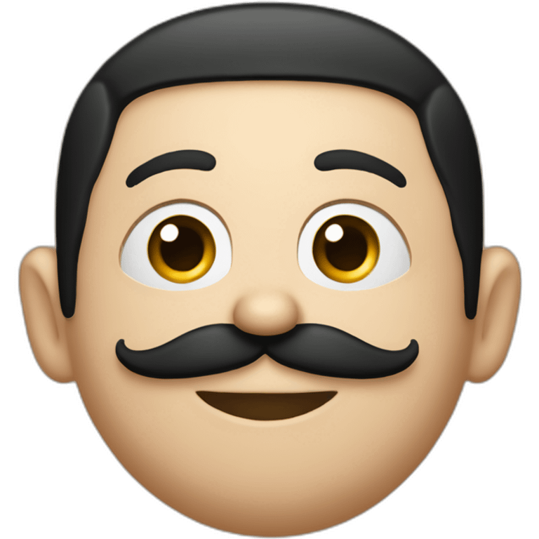 A round-headed man with thin black hair and mustache a black cap with the initials N and E on it emoji