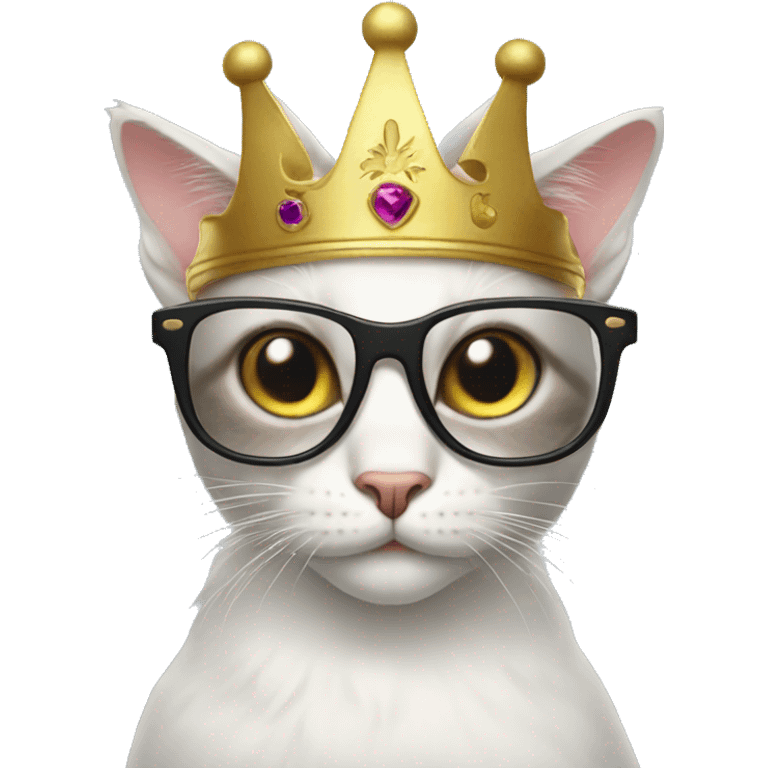 fancy cat with glasses and crown on head emoji