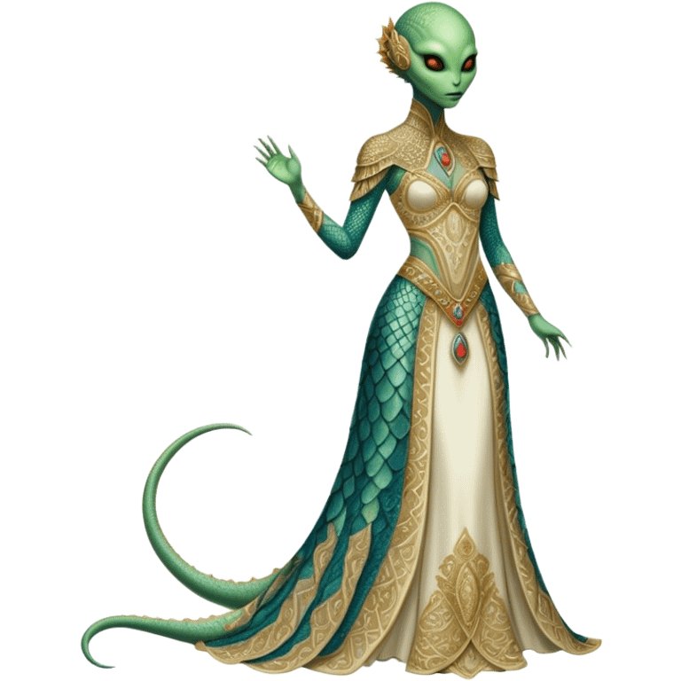 a Reptilian alien woman full body in Romanov dress emoji