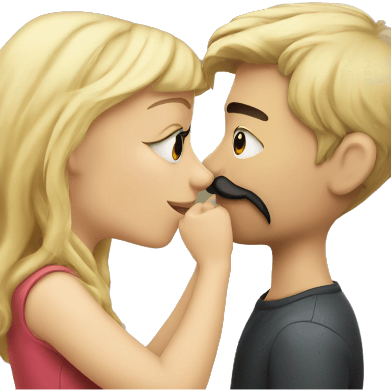 Blonde Girl kissing boy with dark hair with mustache emoji