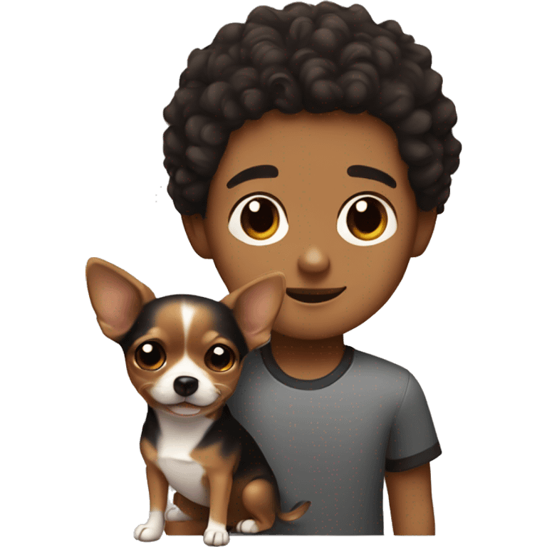 Tan boy with short frizzy hair and brown and black chihuahua  emoji