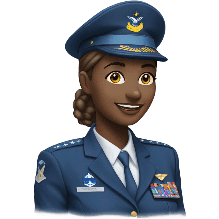 smiling woman portrait on white saluting in Air Force uniform emoji