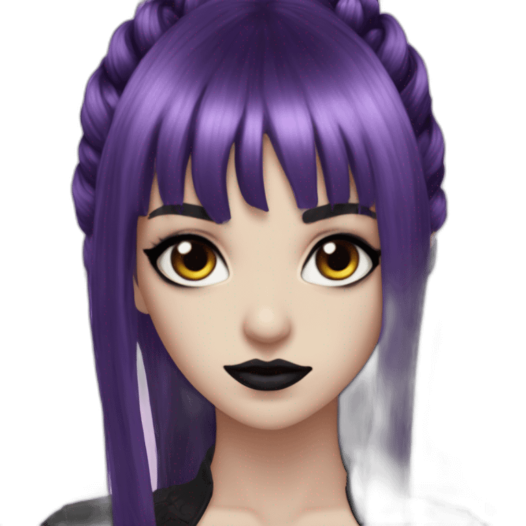 Elissabat-with-bangs-long-hair-dark-purple-and-black-vampire-goth-makeup-pinkeyes-gothcloses emoji