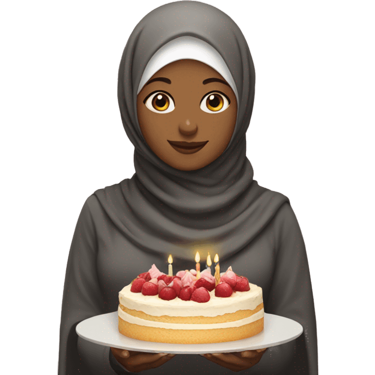 Girl in hijab with cake emoji