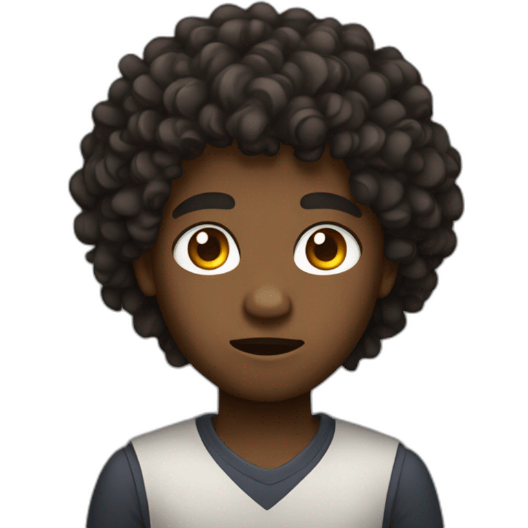 a black boy with curly hair and brown eyes who is angry emoji