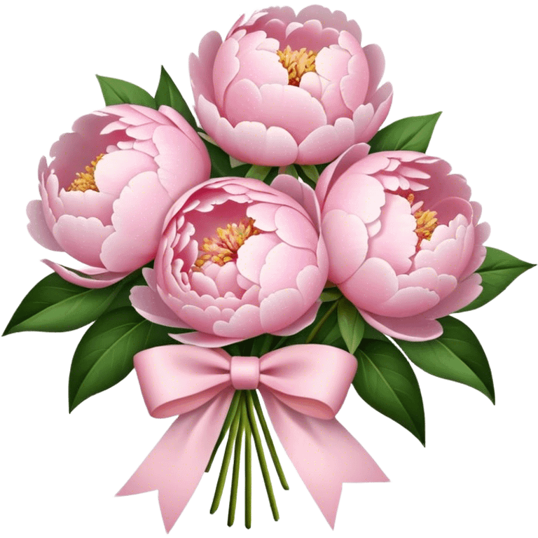 4 Light Pink peonies bouquet with light pink bow emoji