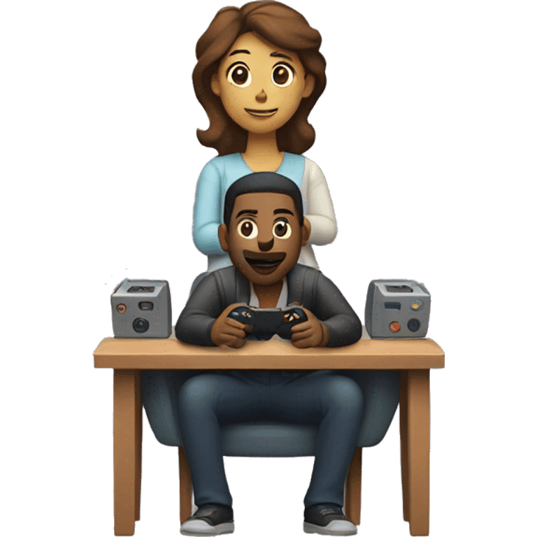 A man and woman playing a video game emoji