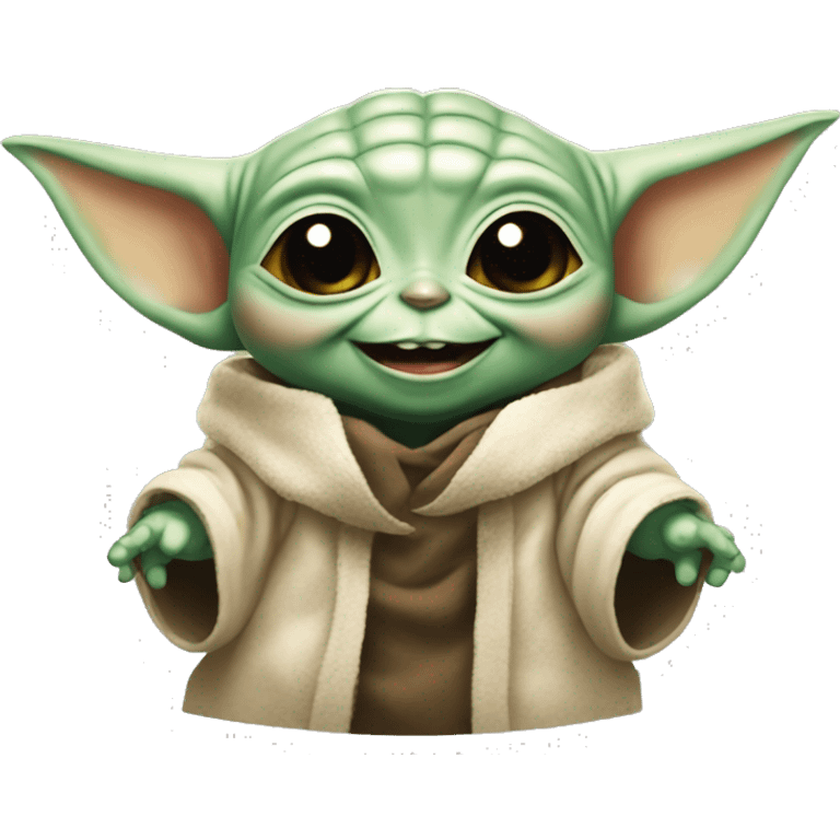 Baby Yoda smiles with giant smile emoji