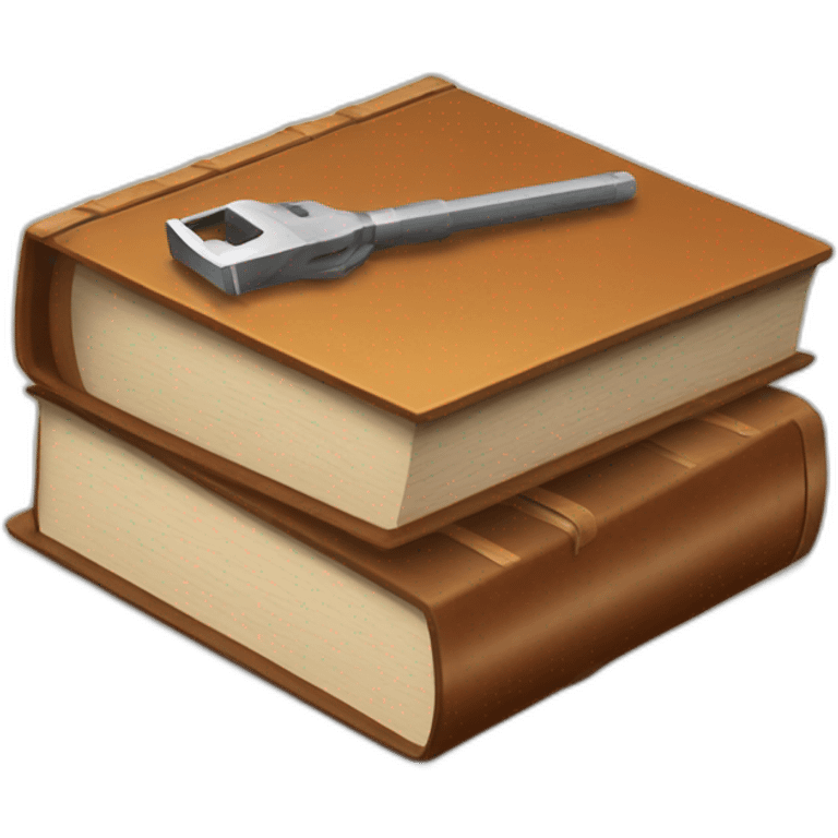 isometric thick BOOK with picture of wood, welder, leather, tools emoji