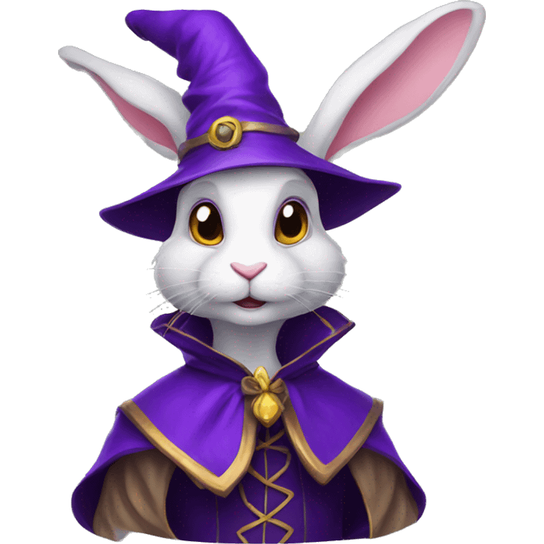 portrait of a rabbit wizard, with an purple hat emoji