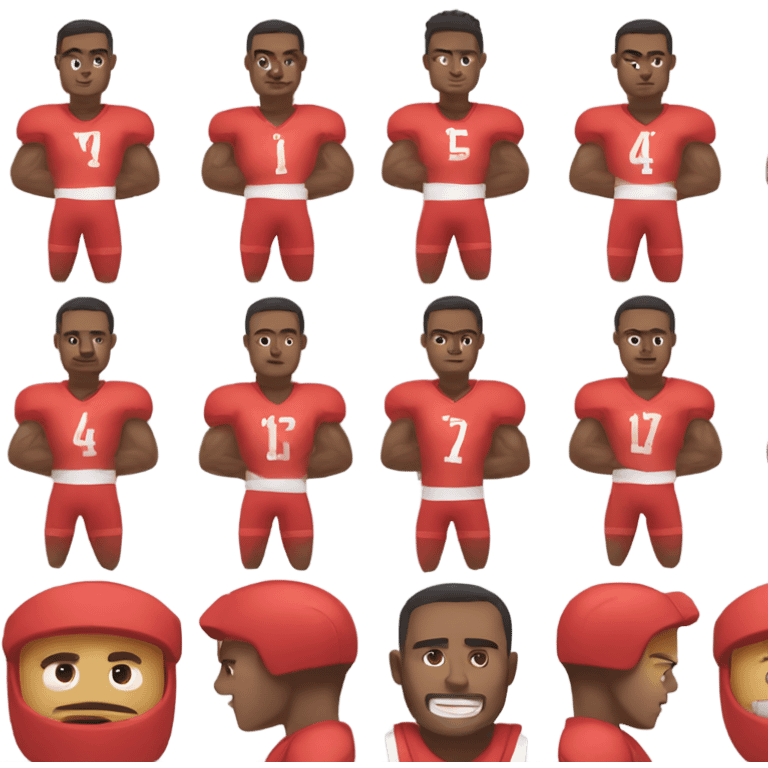 muscular football player wearing a red jersey and the number 4 emoji