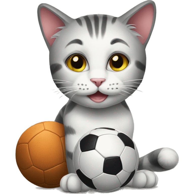 cat with a soccer ball asking for playing emoji