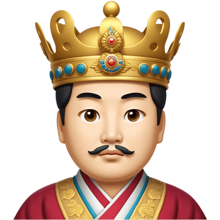 Cinematic Realistic King Sejong Portrait Emoji, depicted as a wise benevolent monarch in traditional Korean royal attire with a thoughtful gaze, rendered with intricate textures and regal soft lighting that captures his historical significance. emoji