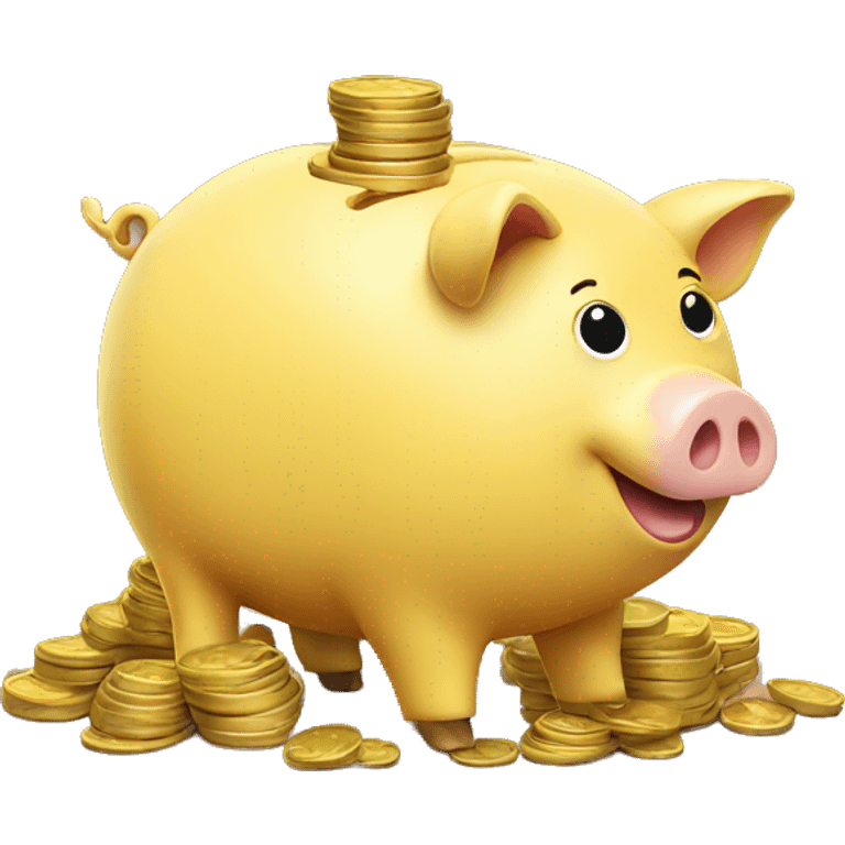 yellow pig bank with coins around emoji