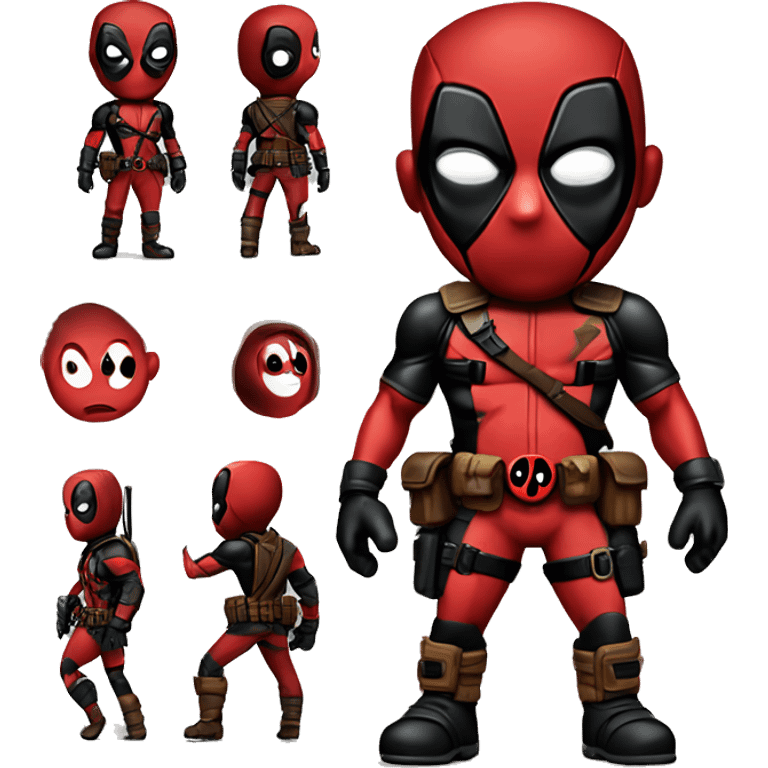 Cute deadpool character full body front side and back HD emoji