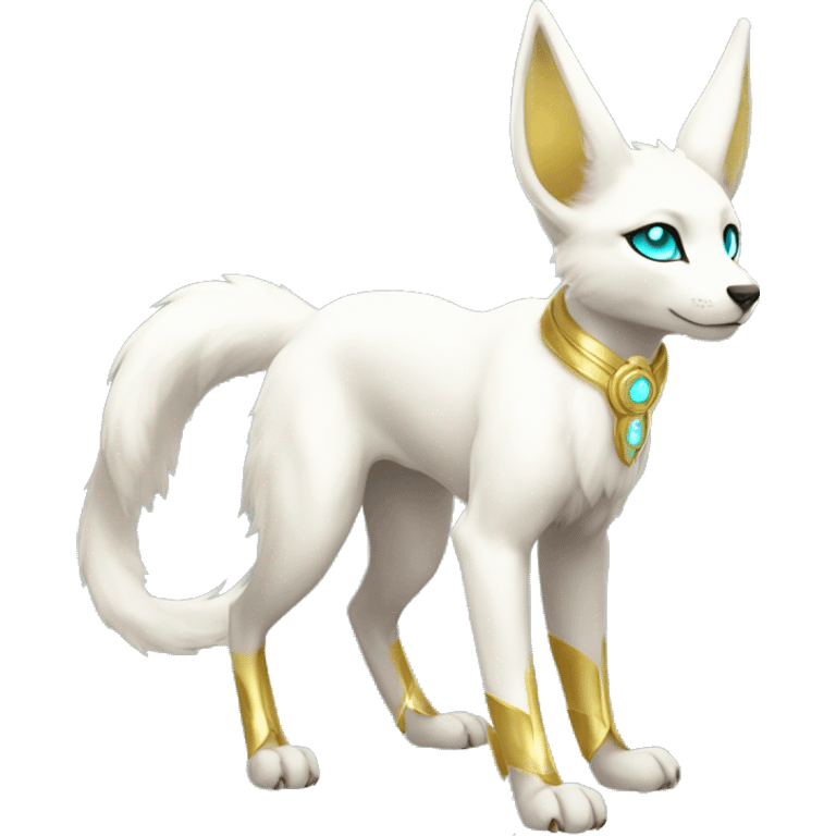 Shiny White Angelic Electric Albino Umbreon. cyan eyes and cyan markings. Golden Anubis-rings. full body emoji