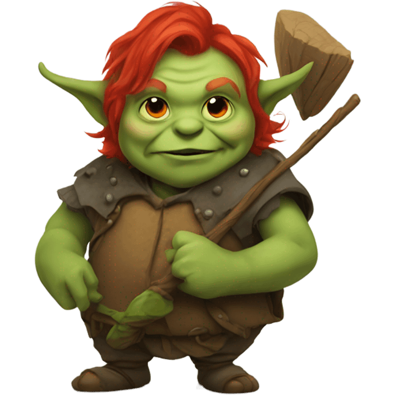 A red-haired, fat goblin with a stick emoji