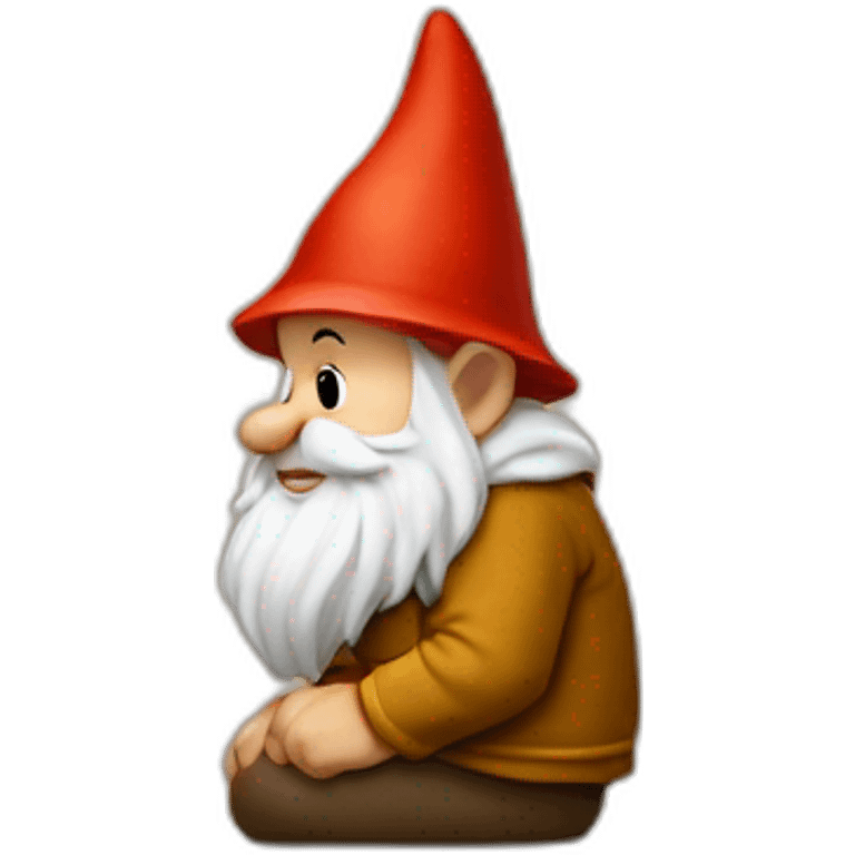 side view of gnome sitting over brown brick emoji