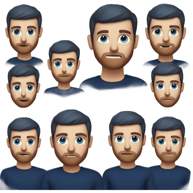 irish man blue eyes, brown short receding hair and short beard, wearing a smart navy blue jumper. emoji