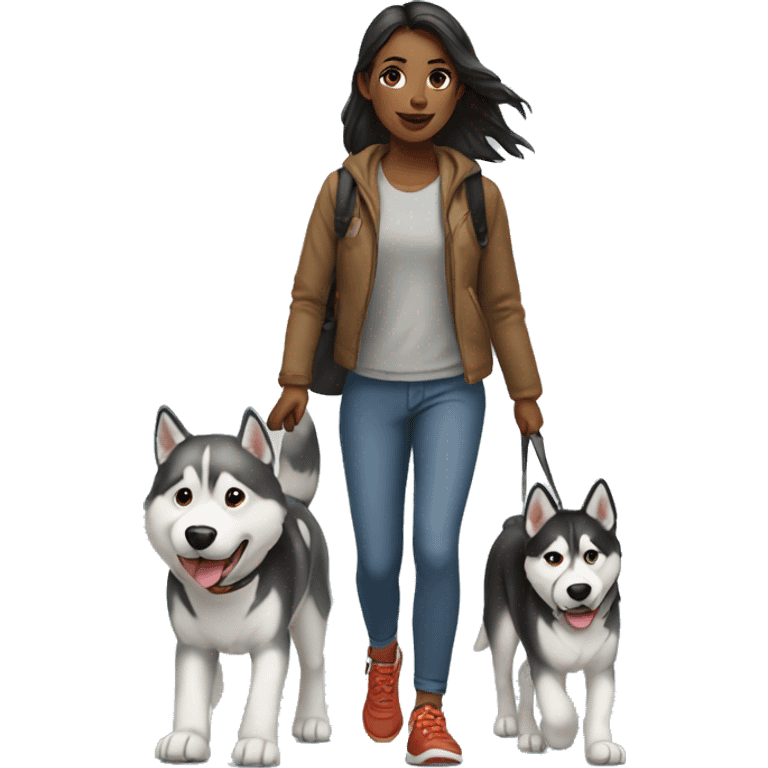 Girl walking with a husky dog emoji