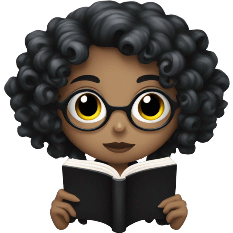 goth girl with curly hair reading a book emoji