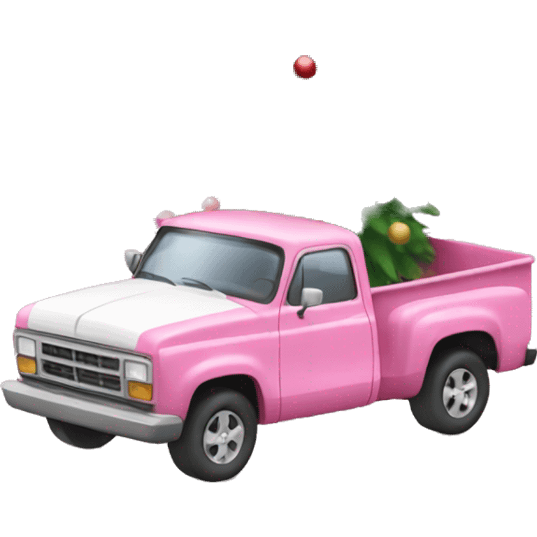 Pink  and white pickup with Christmas tree  emoji