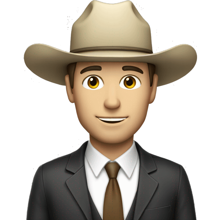 White brunette man in a suit with a cowboy hat emoji