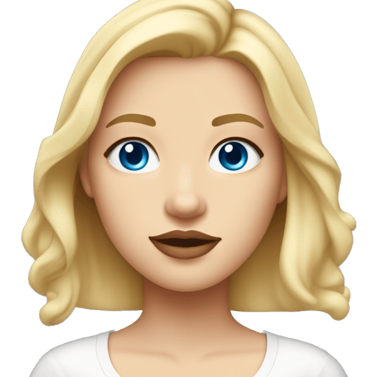 Blonde girl of medium length hair blue eyes plump lips light skin in a white T-shirt emoji