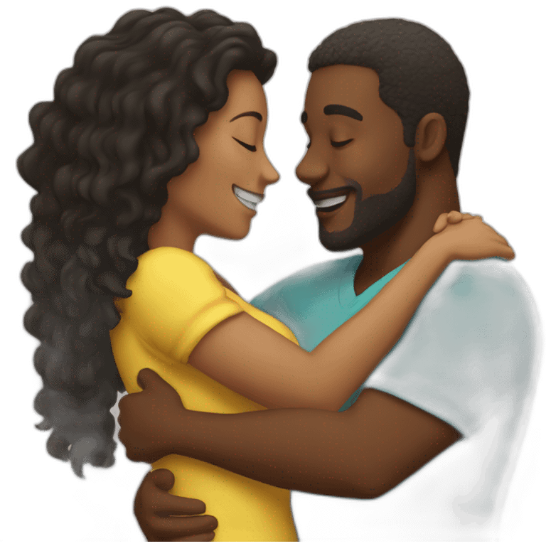 Caribbean man hugging whie woman emoji