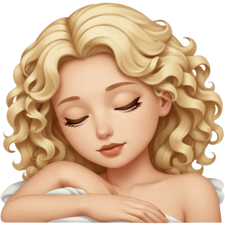 Luxury blonde model, brown eyes, wavy curls, sleeping cozily  emoji