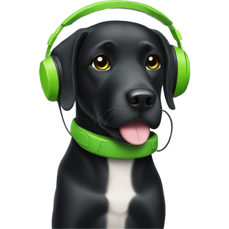 black Labrador with wearing green headphones  emoji