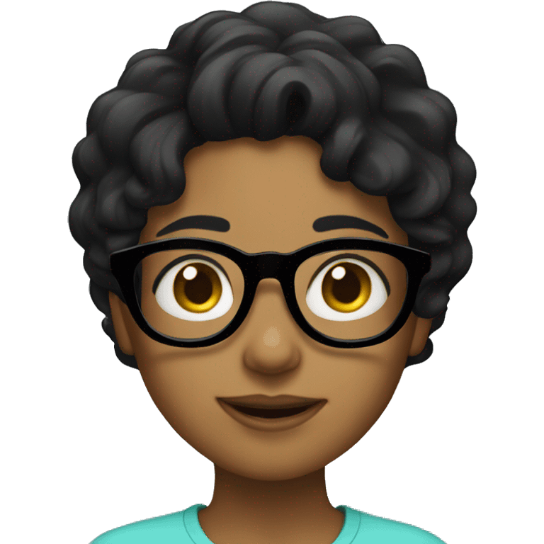 girl with wavy black hair and black glasses emoji